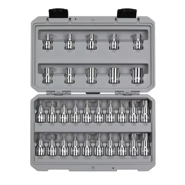 TEKTON 1/2 Inch Drive Torx/TR Torx Bit & External Star Socket Set, 30-Piece (T20-T60, TR20-TR60, E8-E24)