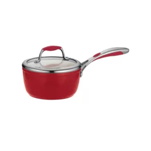 Tramontina Gourmet Ceramica Deluxe 1.5 qt. Aluminum Ceramic Nonstick Sauce Pan in Metallic Red with Glass Lid