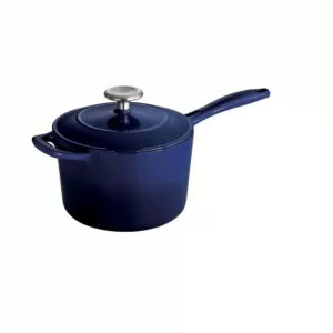 Tramontina Gourmet 2.5 qt. Porcelain-Enameled Cast Iron Sauce Pan in Gradated Cobalt with Lid