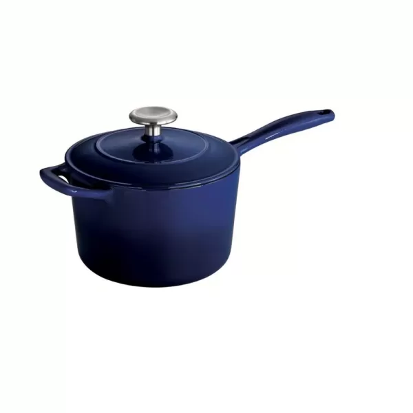 Tramontina Gourmet 2.5 qt. Porcelain-Enameled Cast Iron Sauce Pan in Gradated Cobalt with Lid