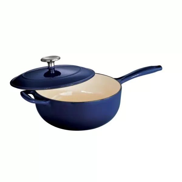 Tramontina Gourmet 3 qt. Porcelain-Enameled Cast Iron Saucier in Gradated Cobalt with Lid