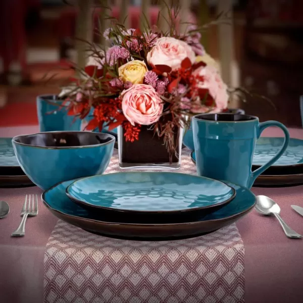 Elama Sea Glass 16-Piece Modern Turquoise Stoneware Dinnerware Set (Service for 4)