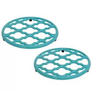 Home Basics Lattice Cast Iron Turquoise Trivet (Set of 2)