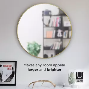 Umbra Hub Round Contemporary Mirror Brass (34 in. H x 34 in. W)