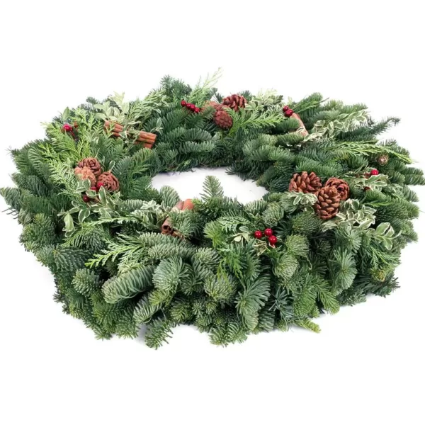 VAN ZYVERDEN 24 in. Live Fresh Cut Pacific Northwest Cinnamon Spice Christmas Wreath