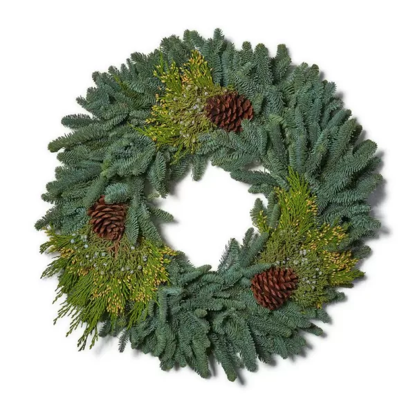 VAN ZYVERDEN 20 in. Live Fresh Cut Pacific Northwest Mixed Christmas Wreath Pine Cone Decorated