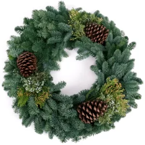 VAN ZYVERDEN 24 in. Live Fresh Cut Pacific Northwest Mixed Christmas Wreath Pine Cone Decorated