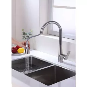 Vanity Art 9.05 in. Single-Handle Pull-Down Sprayer Kitchen Faucet in Brushed Nickel