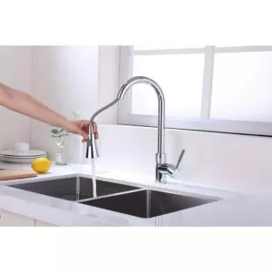 Vanity Art 9.06 in. Single-Handle Pull-Down Sprayer Kitchen Faucet in Chrome