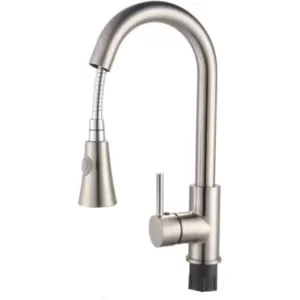 Vanity Art 9.06 in. Single-Handle Pull-Down Sprayer Kitchen Faucet in Brushed Nickel