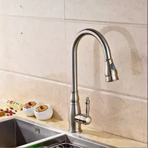 Vanity Art 7.68 in. Single-Handle Pull-Down Sprayer Kitchen Faucet in Brushed Nickel