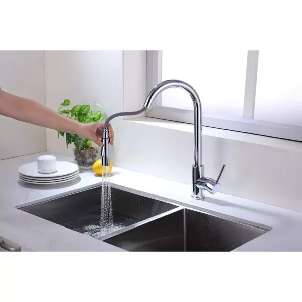 Vanity Art 7.87 in. Single-Handle Pull-Down Sprayer Kitchen Faucet in Chrome