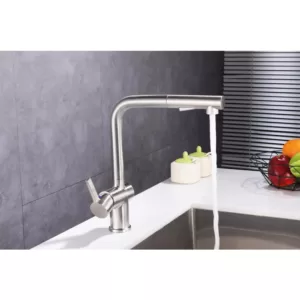 Vanity Art Single-Handle Pull Out Sprayer Kitchen Faucet in Brushed Nickel