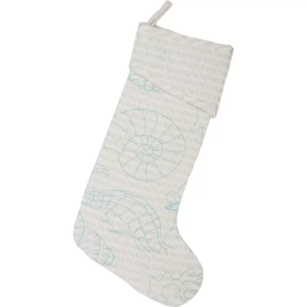 VHC Brands 20 in. Cotton/Metallic Thread Arielle Bright White Coastal Christmas Decor Stocking