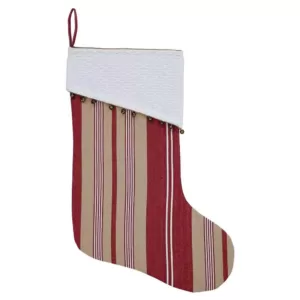 VHC Brands 15 in. 100% Cotton Vintage Stripe Candy Apple Red Farmhouse Christmas Decor Stocking