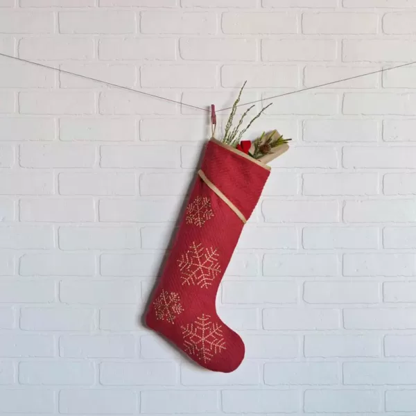 VHC Brands 20 in. Cotton/Nylon Revelry Brick Red Traditional Christmas Decor Stocking