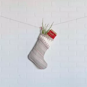 VHC Brands 15 in. Liv Pebble Grey Traditional Christmas Decor Stocking