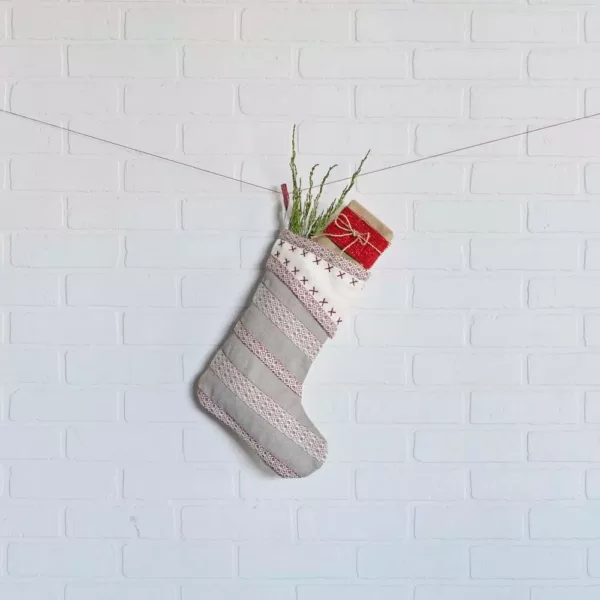 VHC Brands 15 in. Liv Pebble Grey Traditional Christmas Decor Stocking