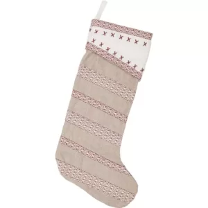 VHC Brands 20 in. Cotton/Felt Liv Pebble Grey Traditional Christmas Decor Stocking