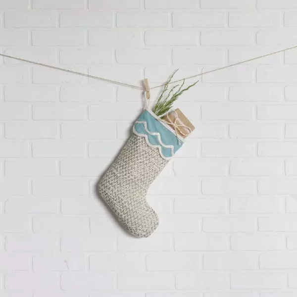 VHC Brands 15 in. 100% Cotton Sanbourne Creme White Coastal Christmas Decor Stocking