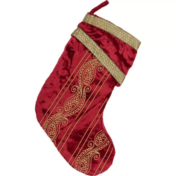 VHC Brands 15 in. Viscose Yule Christmas Red Glam Decor Stocking