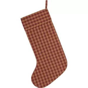 VHC Brands 20 in. Cotton Burgundy Check Red Primitive Christmas Decor Stocking