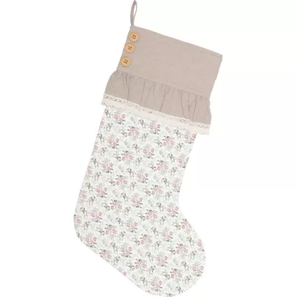 VHC Brands 20 in. Cotton Carol Creme White Farmhouse Christmas Decor Floral Stocking