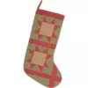 VHC Brands 20 in. Cotton Green Dolly Star Primitive Christmas Decor Patch Stocking