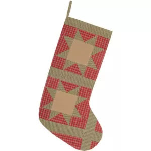 VHC Brands 20 in. Cotton Red Dolly Star Primitive Christmas Decor Patch Stocking