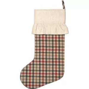 VHC Brands 20 in. Hollis Ivory White Farmhouse Christmas Decor Plaid Stocking