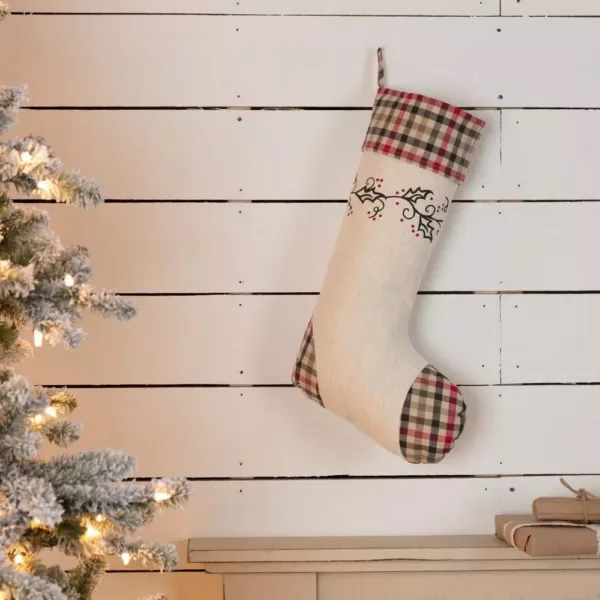 VHC Brands 20 in. Hollis Ivory White Farmhouse Christmas Decor Stenciled Stocking