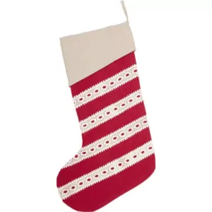 VHC Brands 20 in. Cotton/Felt Red Margot Farmhouse Christmas Decor Stocking