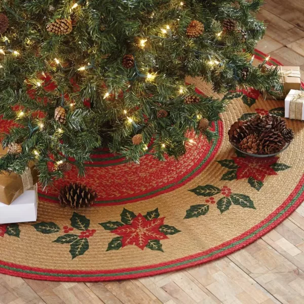 VHC Brands 50 in. Poinsettia Natural Tan Holiday Christmas Decor Jute Tree Skirt