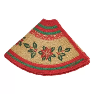 VHC Brands 21 in. Poinsettia Natural Tan Holiday Christmas Decor Jute Mini Tree Skirt