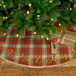 VHC Brands 48 in. Holiday Cherry Red Farmhouse Christmas Decor Tree Skirt