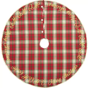 VHC Brands 48 in. Holiday Cherry Red Farmhouse Christmas Decor Tree Skirt