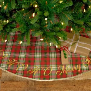 VHC Brands 55 in. Holiday Cherry Red Farmhouse Christmas Decor Tree Skirt