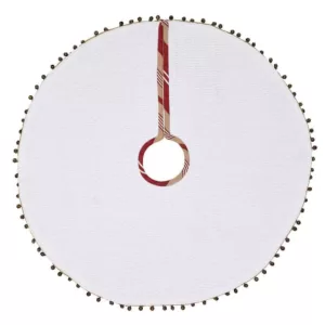 VHC Brands 21 in. Vintage Stripe Candy Apple Red Farmhouse Christmas Decor Mini Tree Skirt