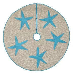 VHC Brands 55 in. Nerine Robin Egg Blue Coastal Christmas Decor Tree Skirt