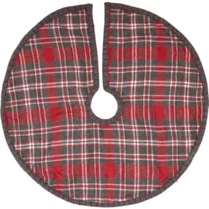 VHC Brands 21 in. Anderson Cherry Red Rustic Christmas Decor Plaid Mini Tree Skirt