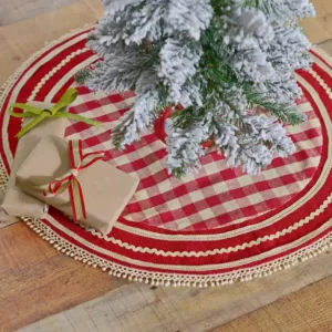 VHC Brands 21 in. Gretchen Cherry Red Farmhouse Christmas Decor Mini Tree Skirt