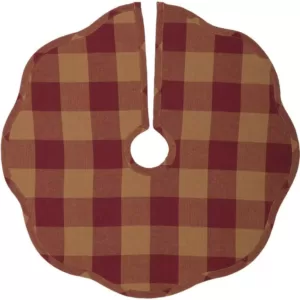 VHC Brands 21 in. Burgundy Check Red Primitive Christmas Decor Scalloped Tree Skirt