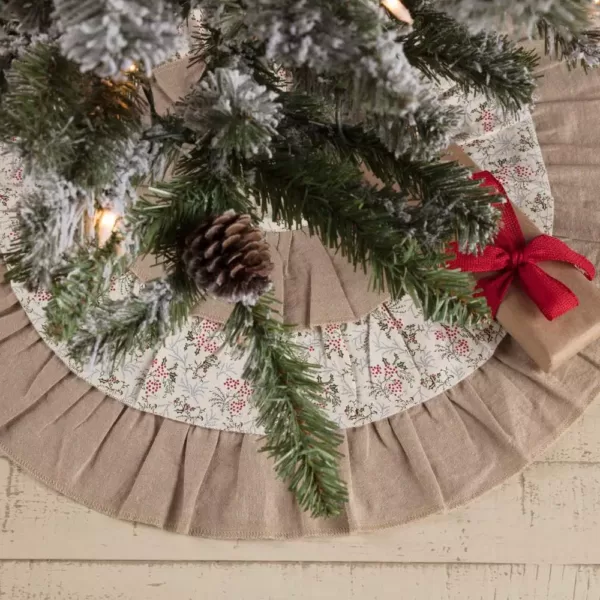 VHC Brands 21 in. Carol Khaki Tan Farmhouse Christmas Decor Mini Tree Skirt