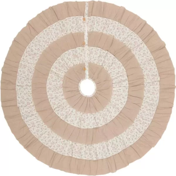 VHC Brands 55 in. Carol Khaki Tan Farmhouse Christmas Decor Tree Skirt