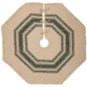 VHC Brands 48 in. Green Vintage Burlap Stripe Farmhouse Christmas Decor Tree Skirt