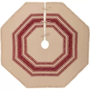 VHC Brands 55 in. Red Vintage Burlap Stripe Farmhouse Christmas Decor Tree Skirt