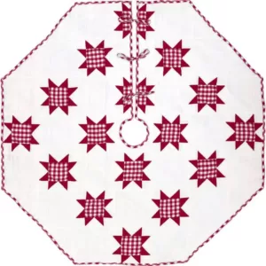 VHC Brands 60 in. Red Emmie Farmhouse Christmas Decor Patchwork Tree Skirt