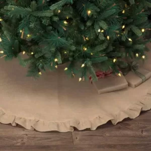 VHC Brands 55 in. Jute Burlap Natural Tan Holiday Rustic and Lodge Decor Tree Skirt