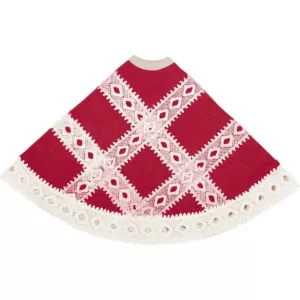 VHC Brands 21 in. Red Margot Farmhouse Christmas Decor Tree Skirt