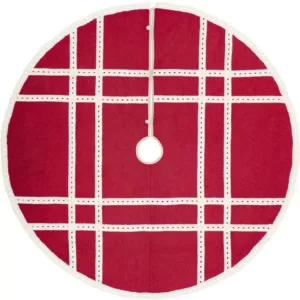 VHC Brands 60 in. Red Margot Farmhouse Christmas Decor Tree Skirt